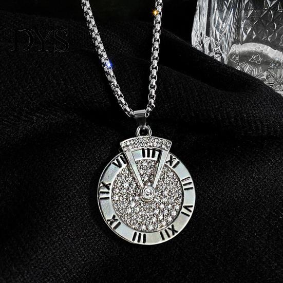 Pendant Necklace Sweater Rotatable Hip Hop Hypoallergenic Gift Fashion Jewelry Men Women Roman Numerals Clock Long Chain for Party