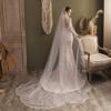 Wedding Veil with Comb Delicate Leaves Embroideries One Layer Long Drop Illusion Tulle Cathedral Length Chapel Veils