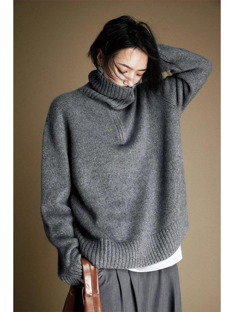 2025 Women's Plus Size 100% Wool Wheat Ear Pattern Knit Sweater - Stylish Autumn/Winter Base Layer