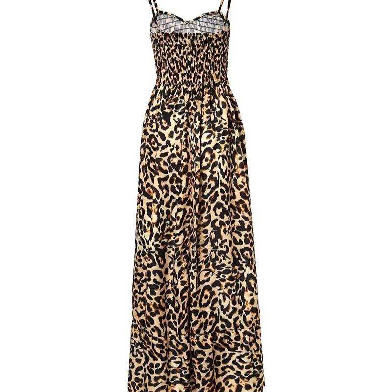 New Leopard Print Camisole V-neck Dress, High Waisted Dress, Sexy Temperament, Fashionable Long Dress