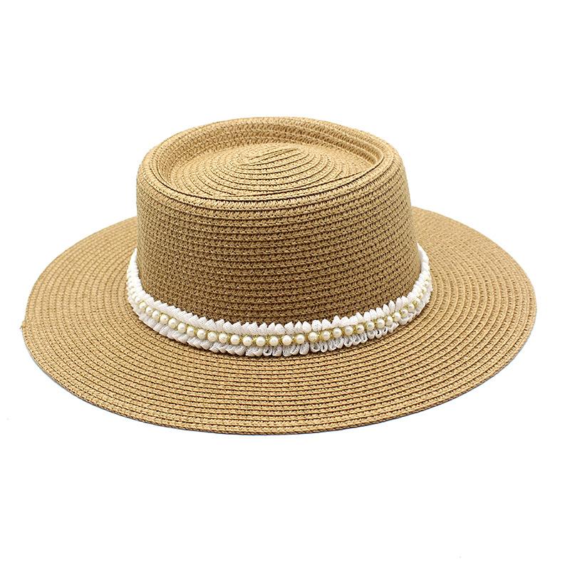 Ladies Pearl Lace Top Hat Outdoor Leisure Beach Hat Simple Personality Sun Hat