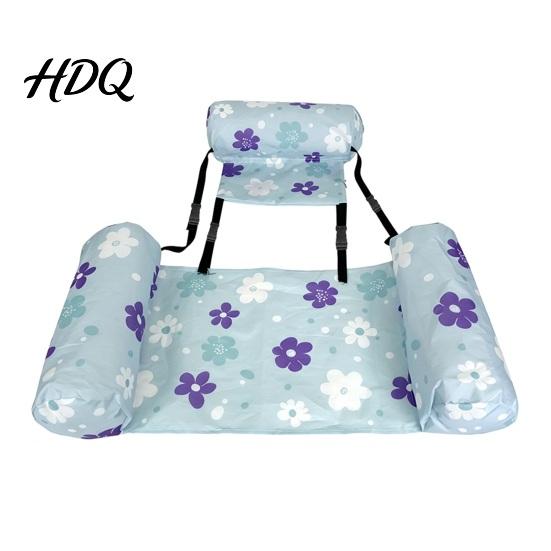 Foldable Water Float Inflatable Pool Float 3 Tubes Floral Print Hammock Blow-up