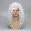 Mens Long White Curly Wig 80s Style Heavy Metal Rock Cosplay Synthetic