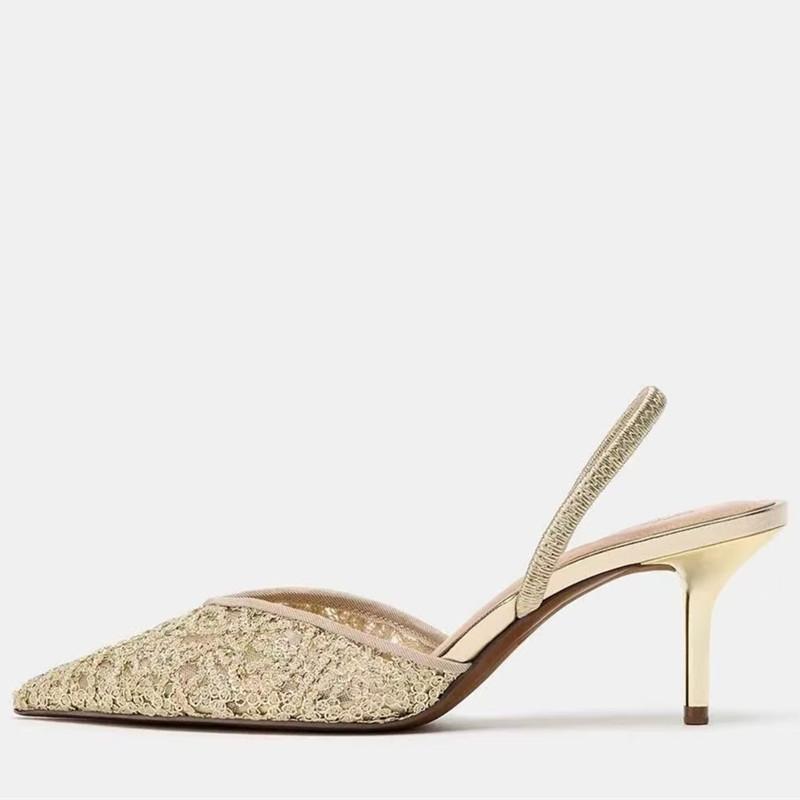 Elegantes Sapatos de Salto Pretos Bordados com Flores para Mulheres Sandálias Mules Slingback Sexy com Biqueira Pontuda Sapatos de Designer de Luxo