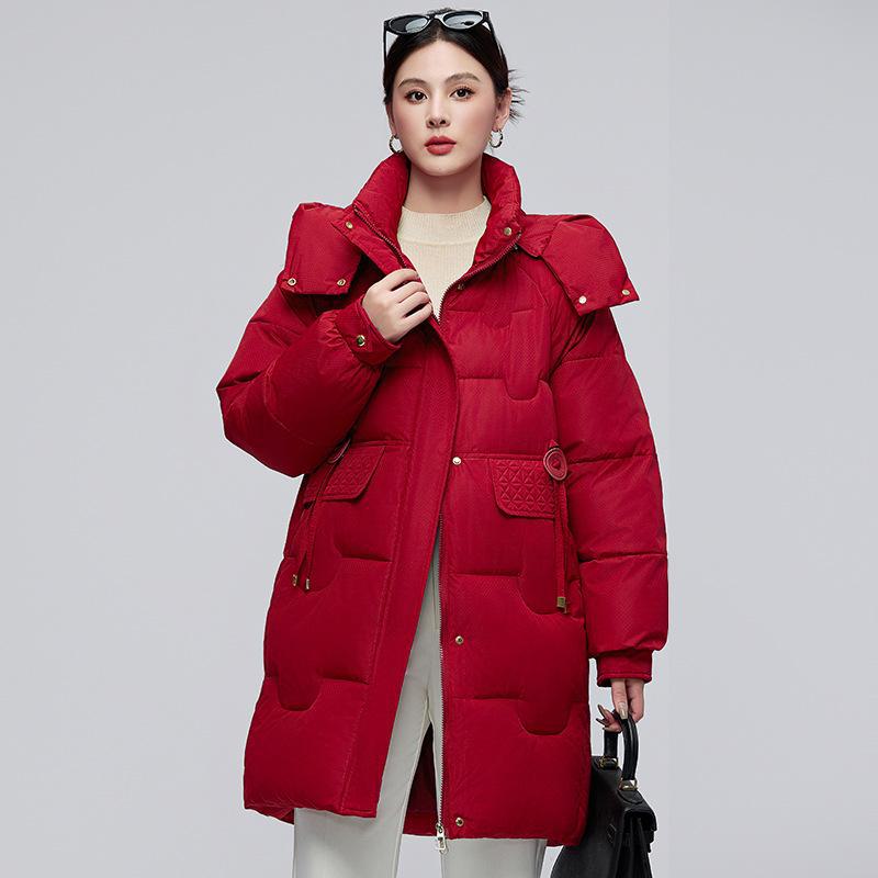 

2024 Женская зимняя куртка средней длины из хлопка с подогревом — модная и свободная L115-130 catties