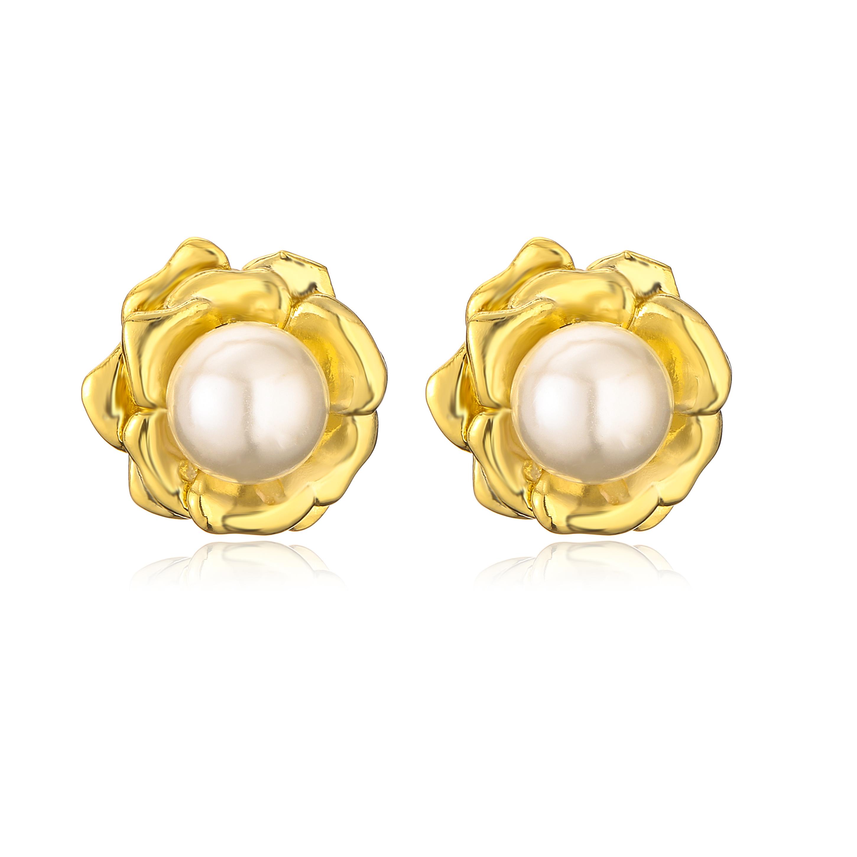 HECHENG, Fashion Pearl Zircon Butterfly Camellia Stud Earring for Women, Woman Ear Rings Ladies Wholesalen Holiday Zircon