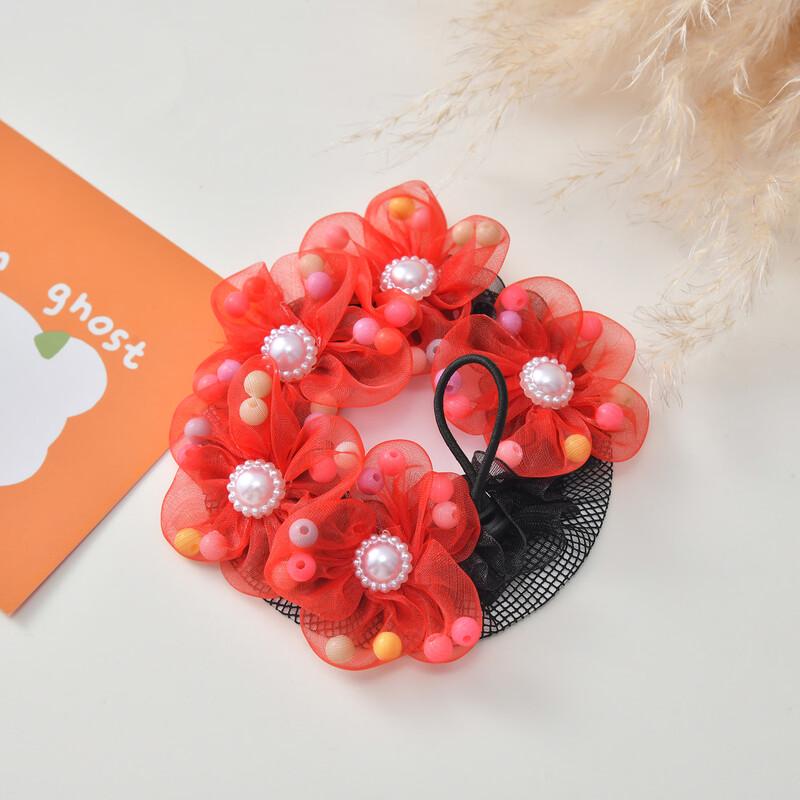 Children's Pearl Flower Hair Net for Buns