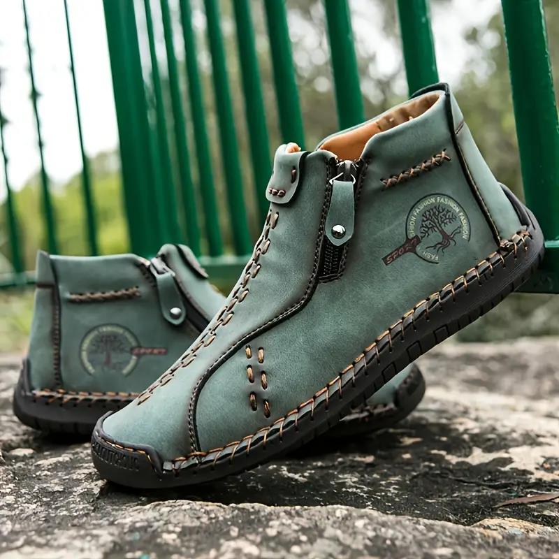 Sapatos Casuais de Couro Artesanais Para Homens Tênis Masculino Calçado Plano Zíper Botas de Couro Masculinas de Cano Curto Tamanho Grande 39-48