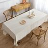 Cotton Linen beige Tablecloth Square Table decor Burlap Table  Covers with Tassel for Kitchen Dinning Picnic Wedding Party