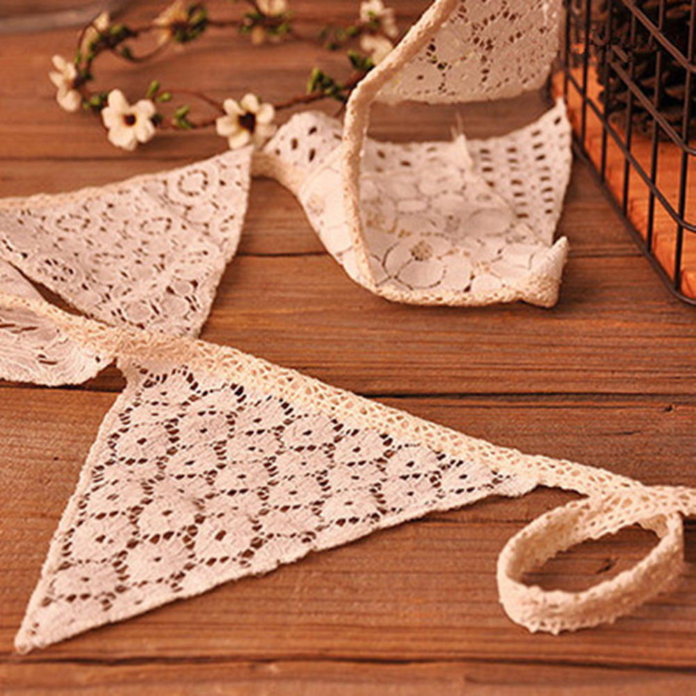 2.5m Wedding Decoration Romantic Vintage Shabby Ivory Lace Banner Flag Garlands Party Home Decor Wedding Flags Pennant