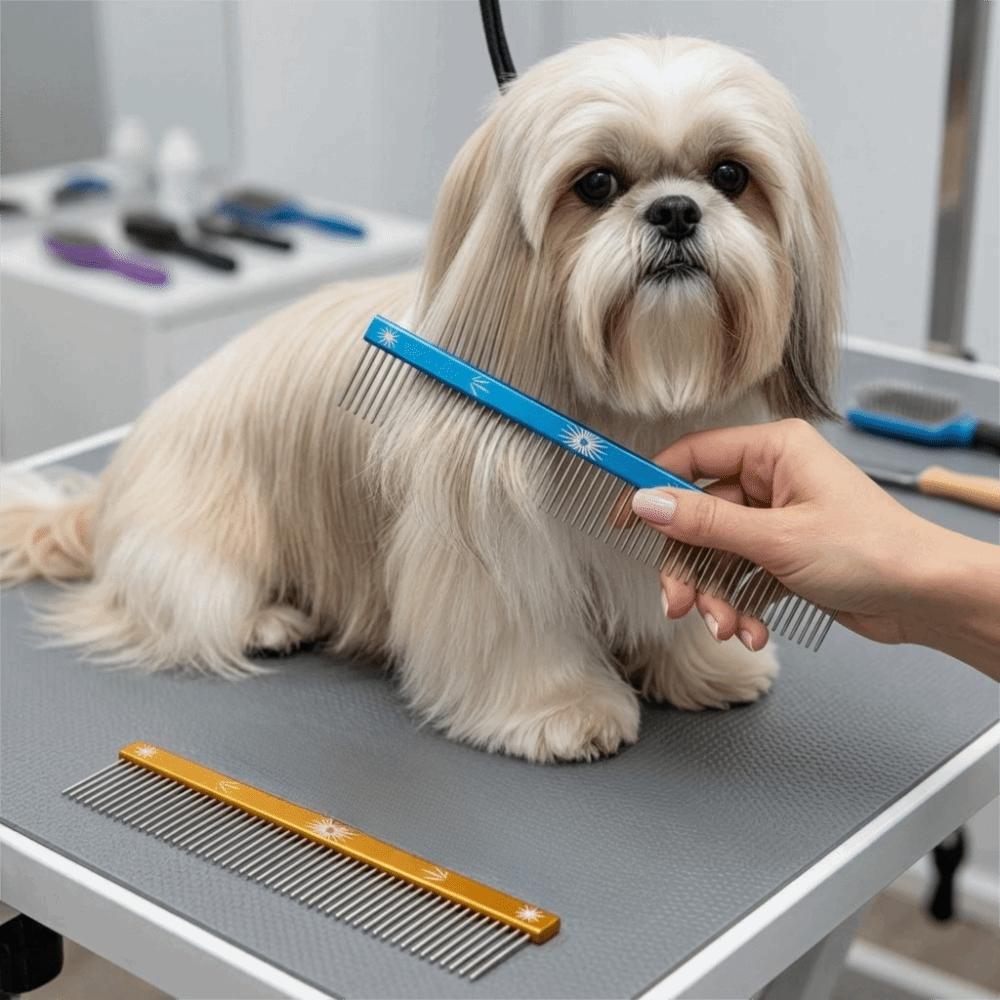 Wide Teeth Dog Comb Metal Teeth Grooming Comb Comfort Grip Dematting Comb  Pet Salon Use