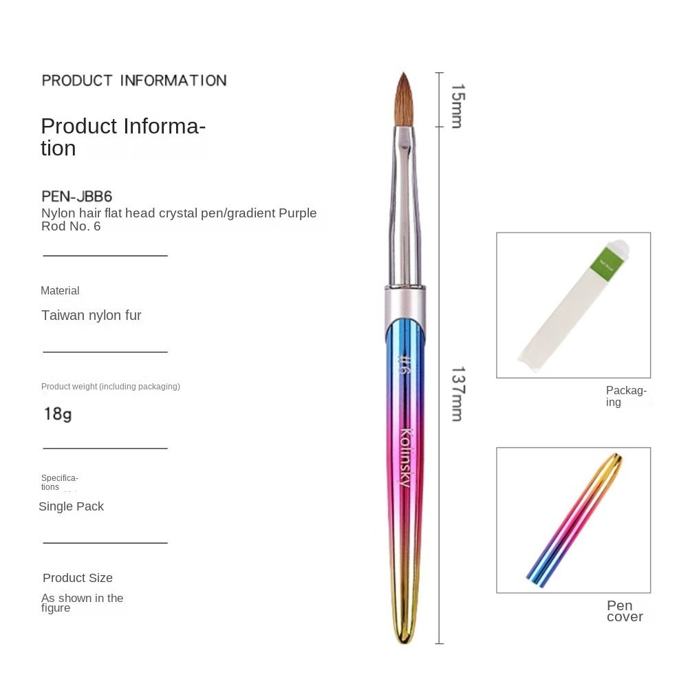 

Rainbow Crystal Handle With Cap Professional Fingernail Brush Nail Brush Nail Art Brush Acrylic 6