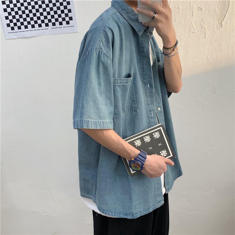 New Summer Men's Loose Short-Sleeve Denim Shirt - Korean Style for Couples