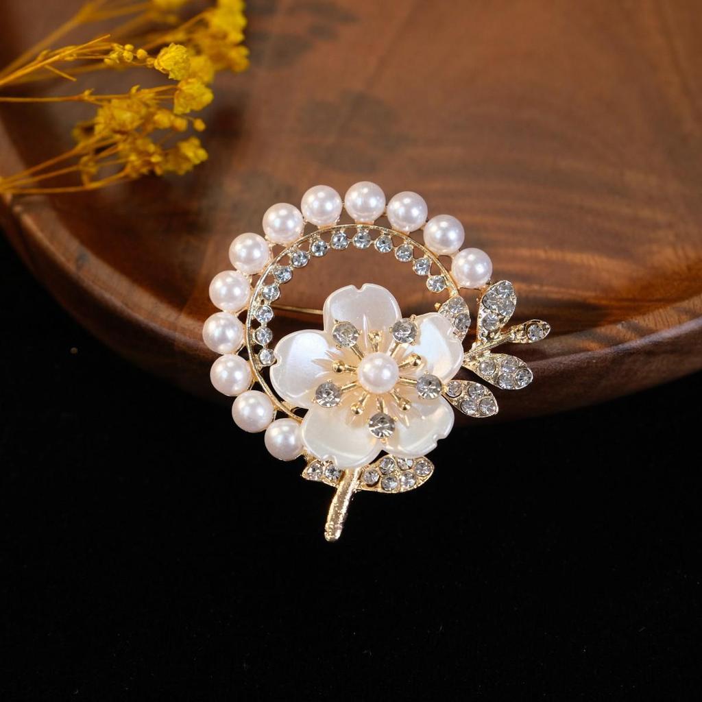 Elegant Alloy Pearl Plum Blossom Brooch - Anti-Exposure Floral Corsage Pin
