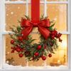 Mini Cabinet Christmas Wreath Red Bow Ribbon Tie Berry Wreath Christmas Garland Decor For Wall Mantle Kitchen Home Outdoor