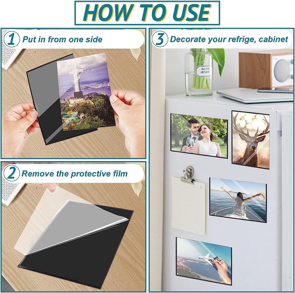 5Pcs 4.5x6.5Inch Black Magnetic Picture Frames with Clear Photo Pocket For Refrigerator Room Decor Home Decor Art Frame