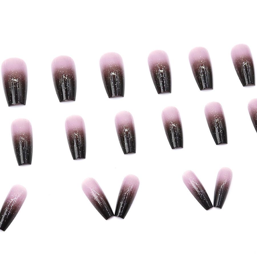 Galaxy Starlight Gradient Black Glitter Ballet Nails In Phantom Purple, 24-Piece Set