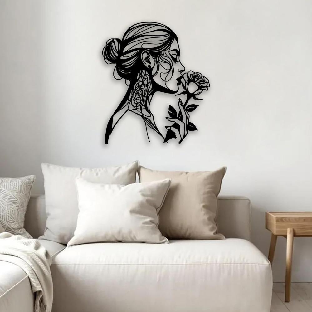 Woman Rose Metal Wall Art Black Farmhouse Room Decor Elegant Home Gift Living Bedroom Dining Bathroom Office