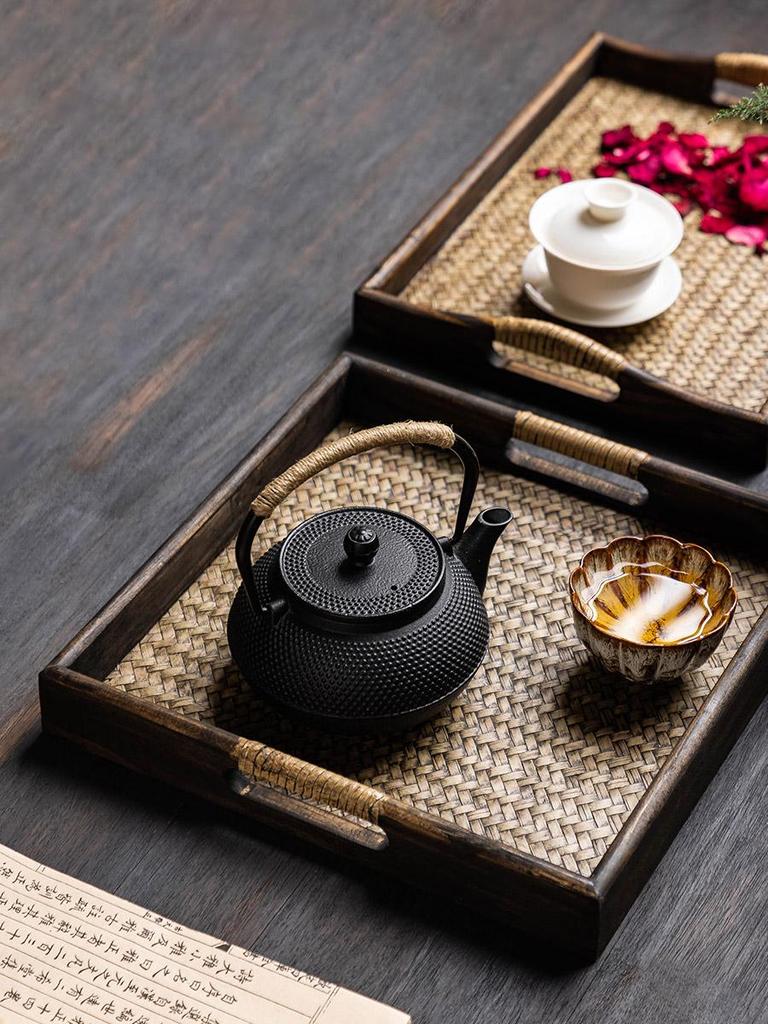 Thai Bamboo-Woven Solid Wood Tea & Serving Tray