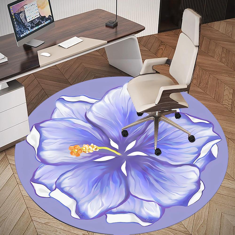 1pc flower blue Round Chair mat Area Rug - Non-Slip, Floor Mat for Office, Bedroom, and Indoor Decor c1118011