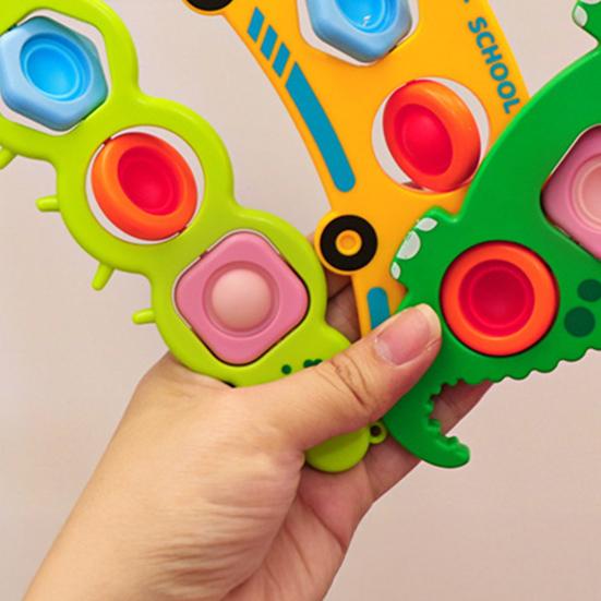 3Pcs Stress Relief Push Bubble Toy Toddlers Fine Motors Skills Cartoon Caterpillar Crocodile School Bus Flipping Bubble Sensory Fidget Toy Travel