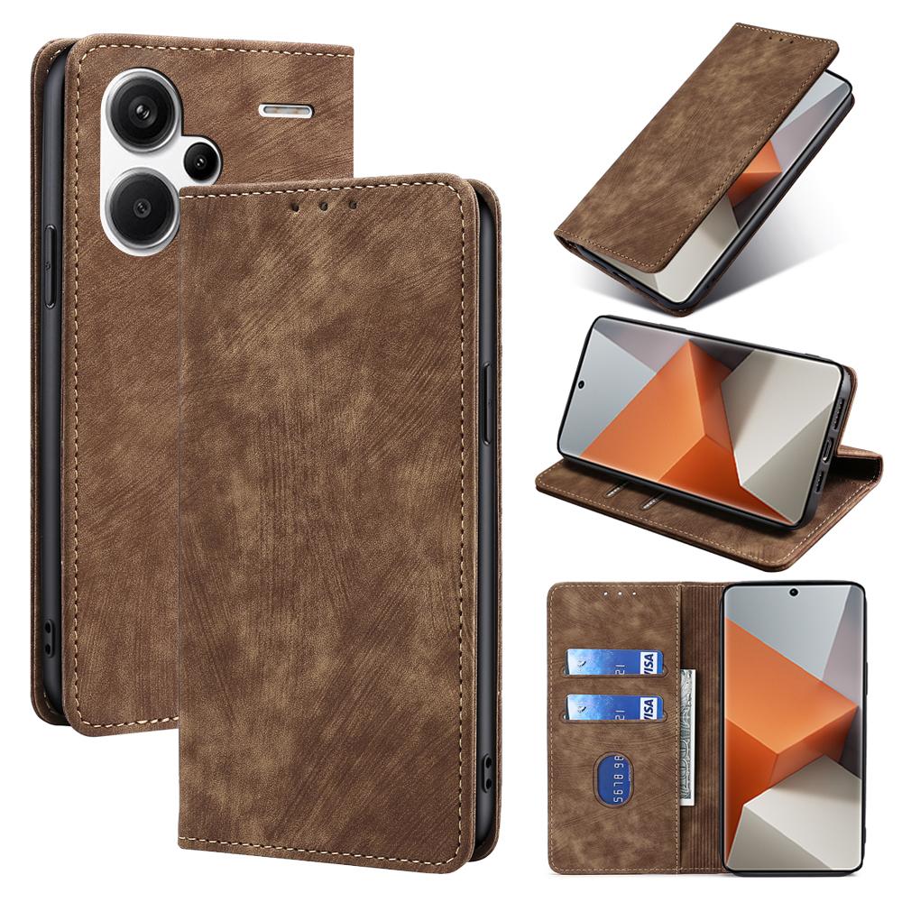 

For Xiaomi Redmi Note 13 Pro+ 5G Wallet Case RFID Blocking PU Leather Phone Cover Brown