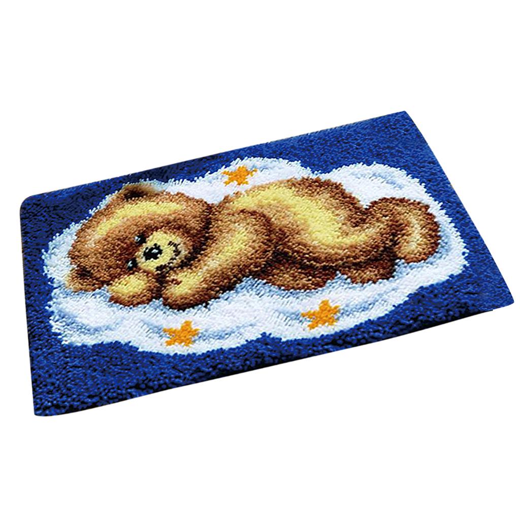 Bear Latch Hook Rug Kits DIY Pillow Mat Rug Making for Kids Adults Beginners 50x40cm