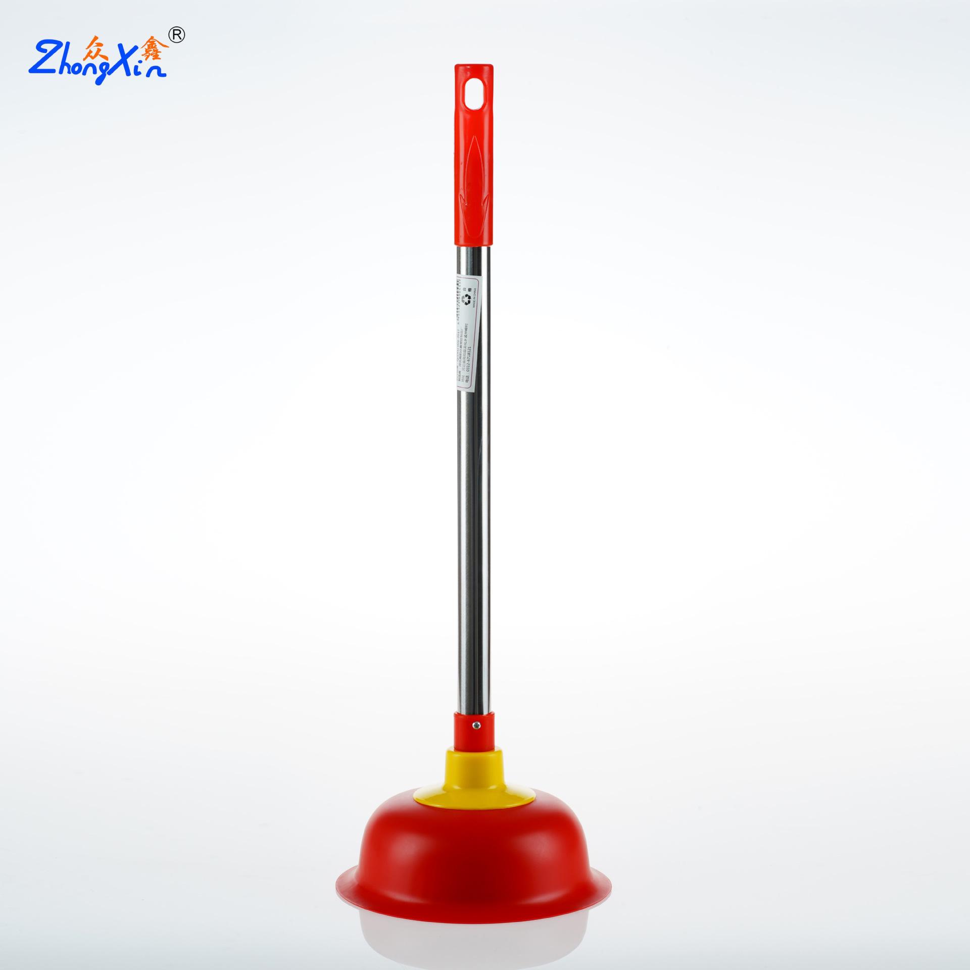 Long Handle Leather Plunger: Powerful Unclogger for Bathroom Drains красный