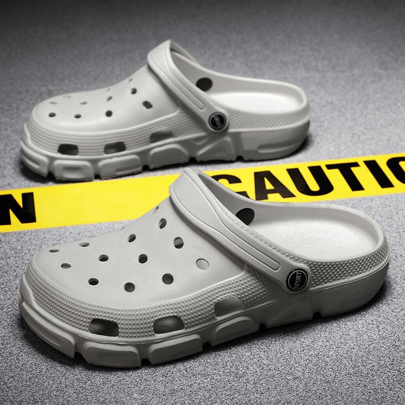 

Баотоу тапочки мужские уличные дырчатые туфли женские трендовые на мягкой подошве пляжные сандалии мужские дышащие повседневные мужские 44 серый