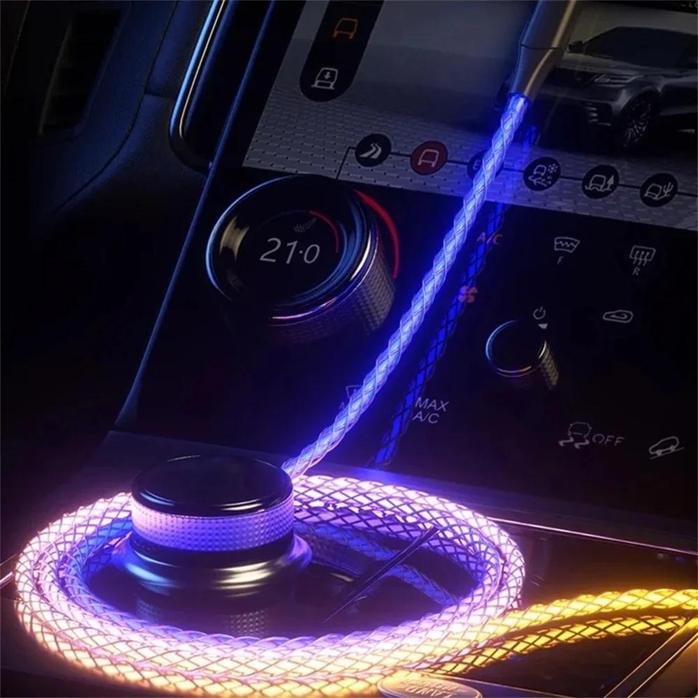 66W 3 in 1 Fast Charging Cable 6A Type C Micro USB Cable RGB Colorful Streamer Glowing Line USB Cable For iPhone Samsung Xiaomi