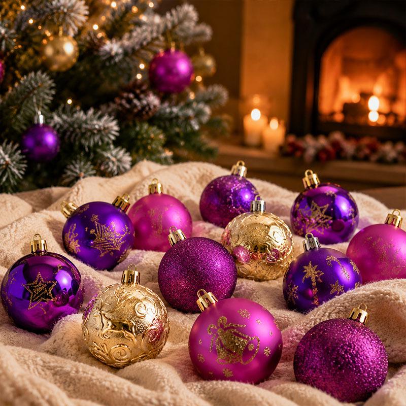 Purple & Gold Christmas Ornament Ball Set - 40pcs, 6CM Electroplated Plastic