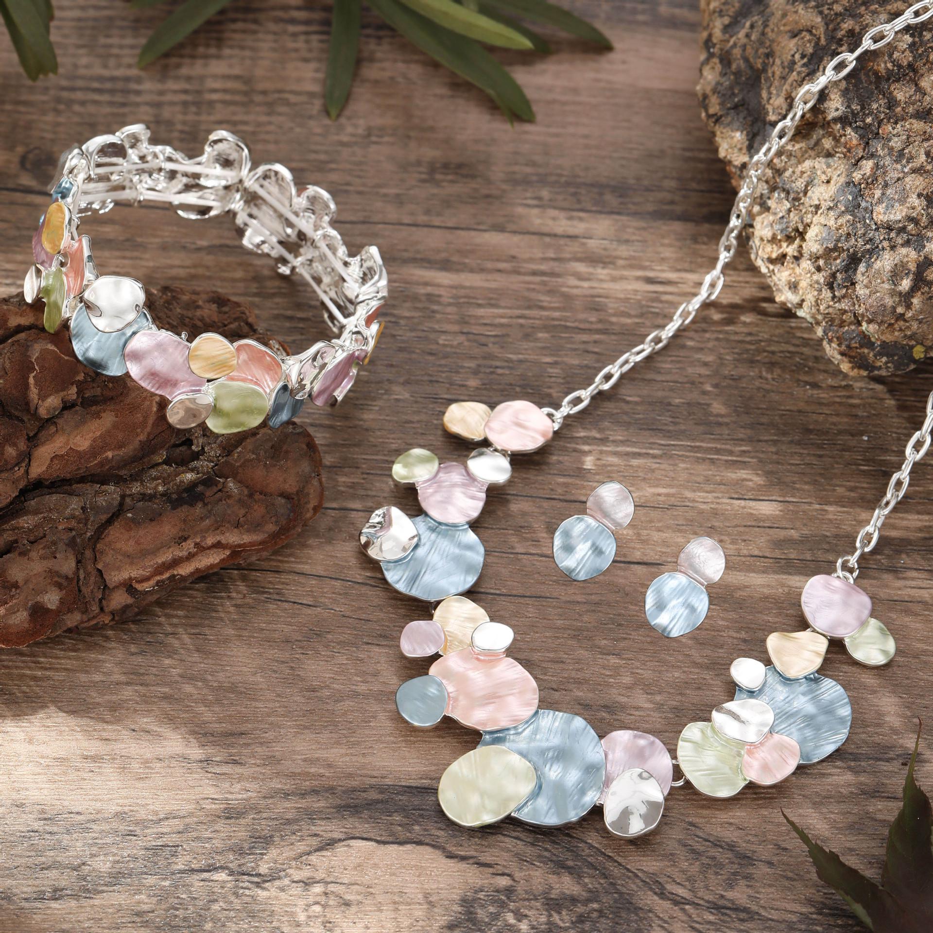 

Color painting oil geometric oval stud earrings necklace bracelet set, women s high-end banquet set
