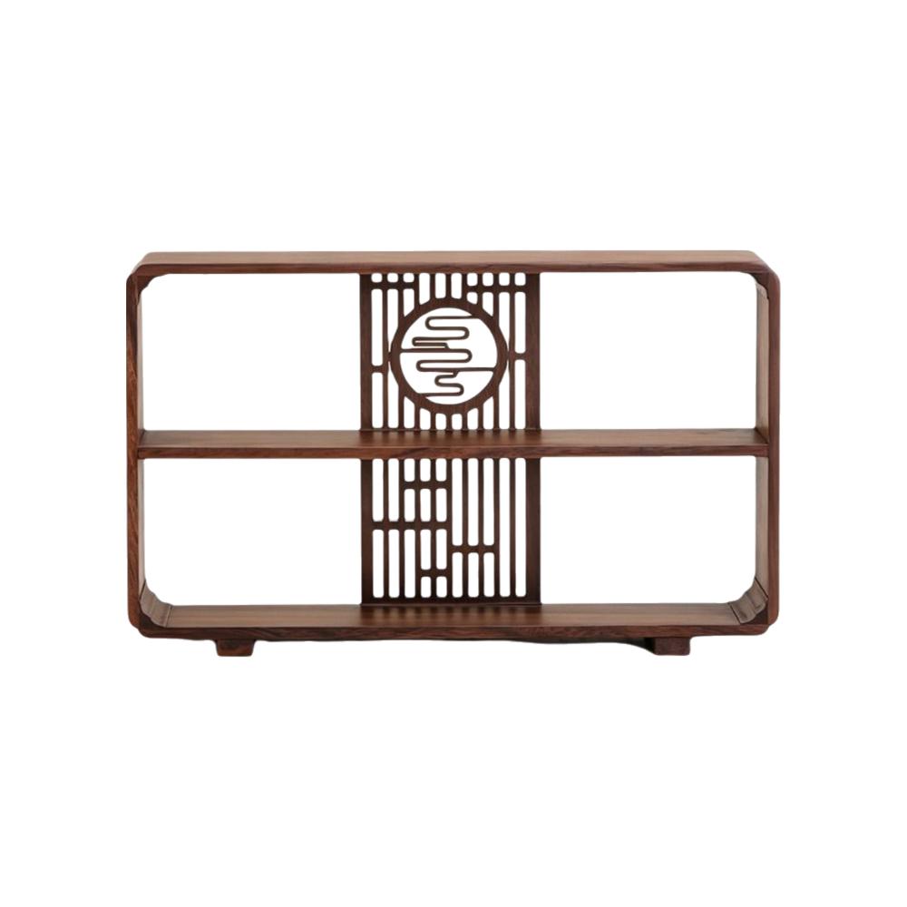

Window Lattice Chinese Walnut Display Shelf Hollow Out Tea Organizer Home Ornament Style-A