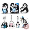 Colgante Familiar Cobre Cuentas Colgantes Adorable Pingüino Bebé Compatible Con Pulseras Colgantes de Cuentas Hazlo Tú Mismo Moda Auténtica Colgantes Para Joyería