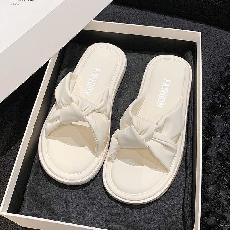 2025 Summer New Cool Slippers Women's Outerwear Ins Casual Versatile Soft Leather Soft Bottom with Skirt Non-slip Bath Room