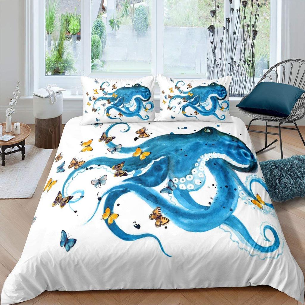 Comforter Octopus Green Octopus Tentacles Twin Bedding Set Sea Marine Theme Underwater Animal Comforter