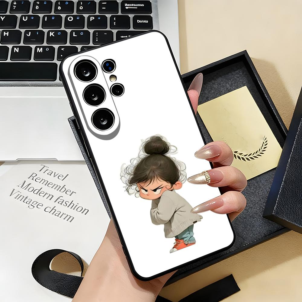 Cute Angry Little Girl Phone Case For Samsung S26 S25 S24 FE S23 S22 S21 Plus S20 Ultra Note20Ultra Black Soft Shell