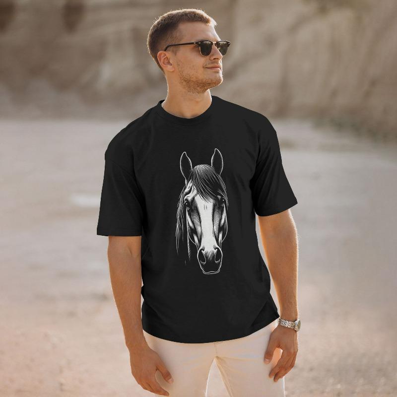 Europäische Größen Lustiges Pferdeliebhaber T-Shirt | Tierprint für Mädchen Frauen, Stil 2 T-Shirt - Grafik T-Shirts für Männer