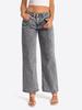 Womens Mid Rise Wide Leg Cropped Jeans Gray Wash Casual Denim Culottes
