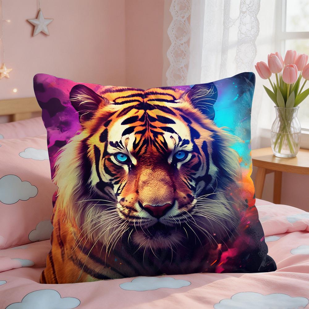 Tiger Animal Print Pattern Cushion Cover Square Short Plush Pillow Case Living Room Sofa Home Decor Funda X