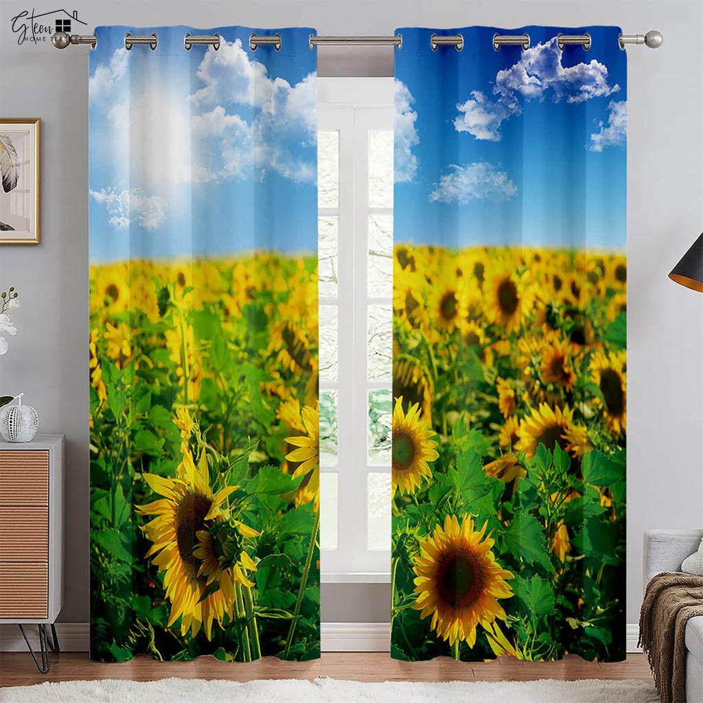 Flower Sunflower 3d Printing Curtain Light Blocking Heat Insulation Curtain Bed Room Living Room Study Light blocking Decoration Drapes