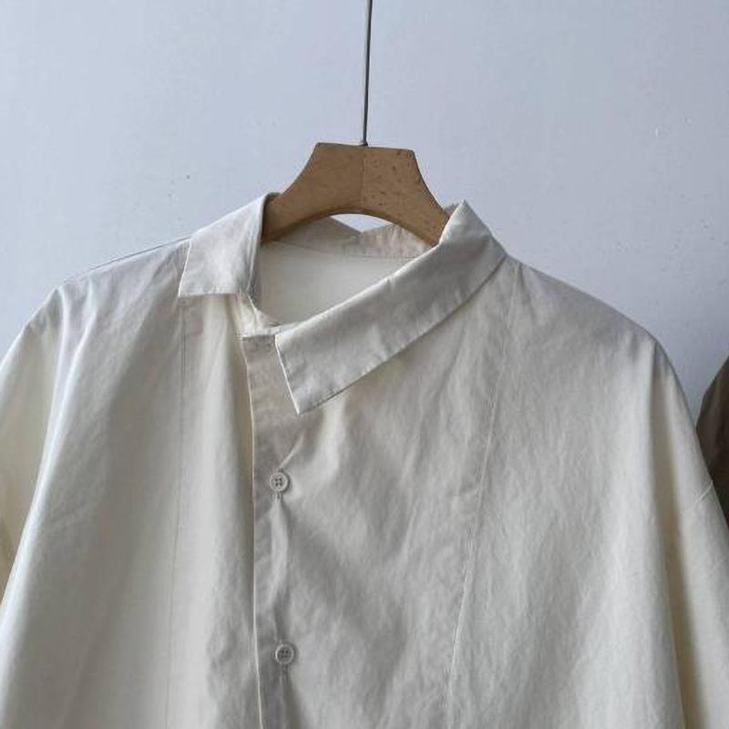 Cotton Shirts Women Vintage Short Sleeve Polo Neck Casual Summer Single Breasted One Piece Blouse Women