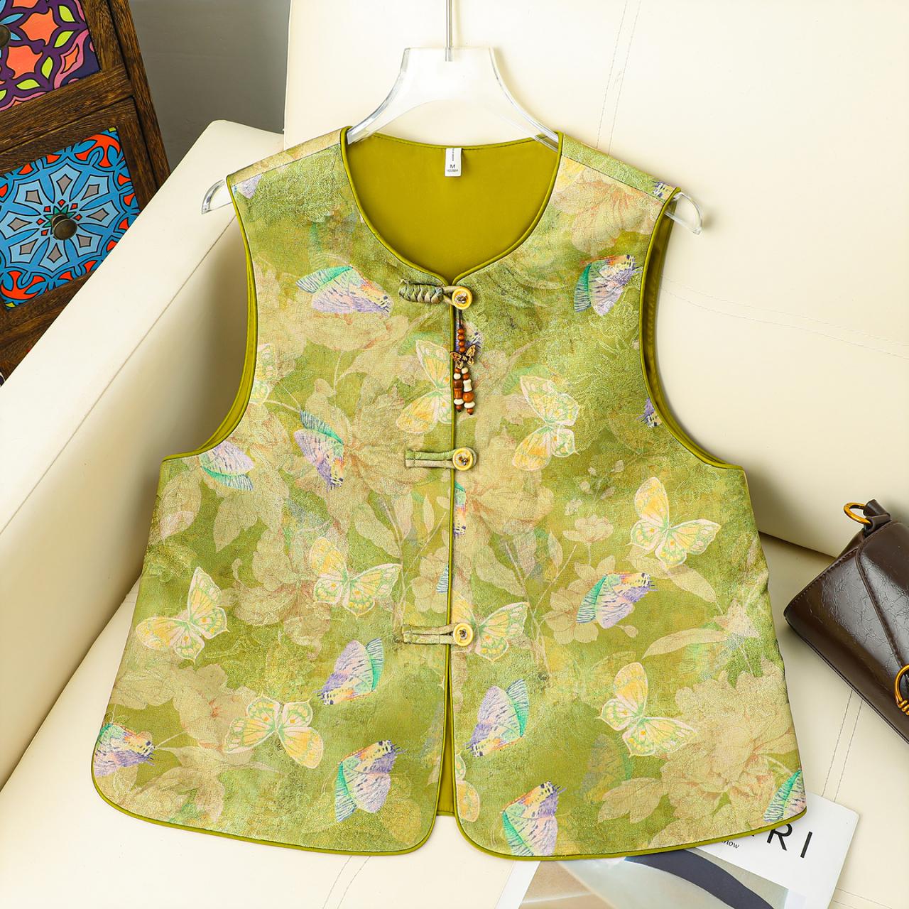 

Stylish Butterfly Print Sleeveless Vest & Stand-Up Collar Cardigan for Women - Elegant Outerwear for Middle-Aged & Elderly (2026 Model) 4XL 135-145 зелёный
