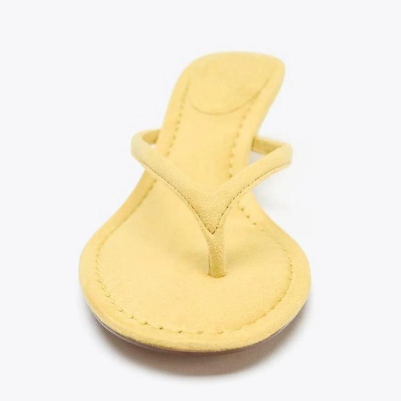 Fashion Summer Sexy Clip-toe Flip Flops Women Fashion Round Toe Sewing Design Brand Slide Sandals High Quality Faux Suede Beach Sandals
