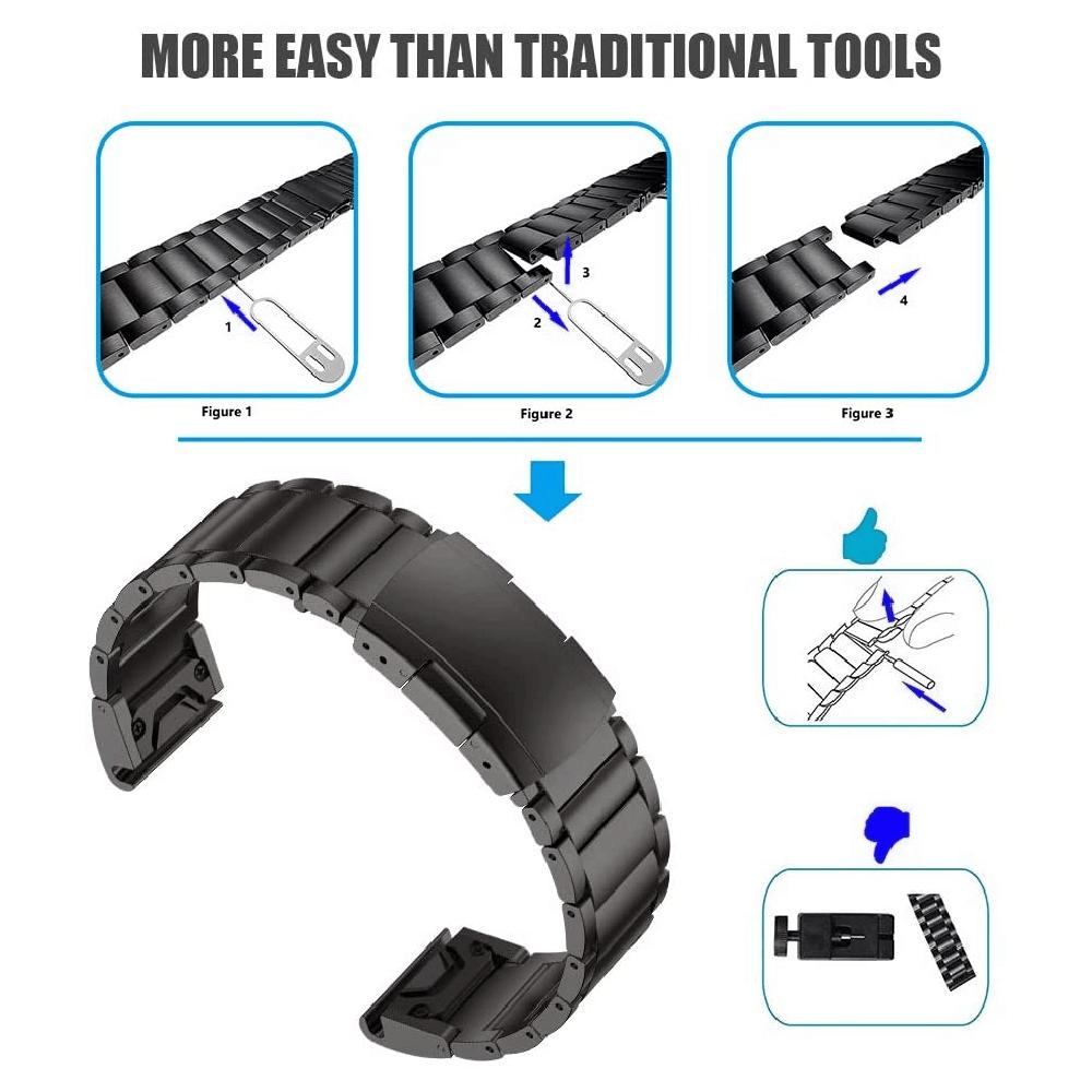 For Garmin Tactix 7 Pro/Fenix 7X/Fenix 6X Pro 3 Beads Titanium Steel Wrist Band 26mm Universal Quick Release Replacement Watch Strap