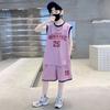 2026 New Children's Summer Fashion Letter Printed Sleeveless T-shirt+Shorts 2-piece Sportswear Youth and Children's Basketball Sports Set