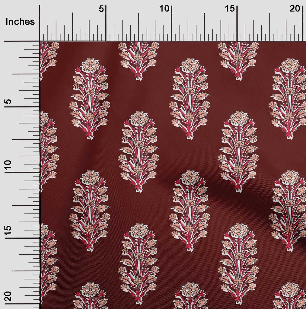 oneOone Cotton Flex Fabric Leaves & Floral Block Print Fabric By The Yard 40 Inch