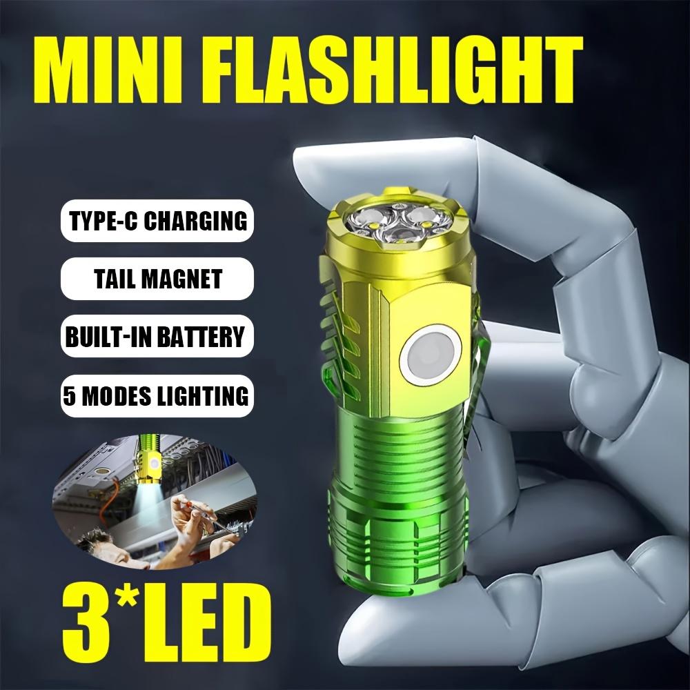 Multi functional Mini LED Flashlight with Pocket Clip and Magnetic Tail USB Rechargeable,5 Lighting Modes,Portable Torch for Camping,Hiking,Car Repair