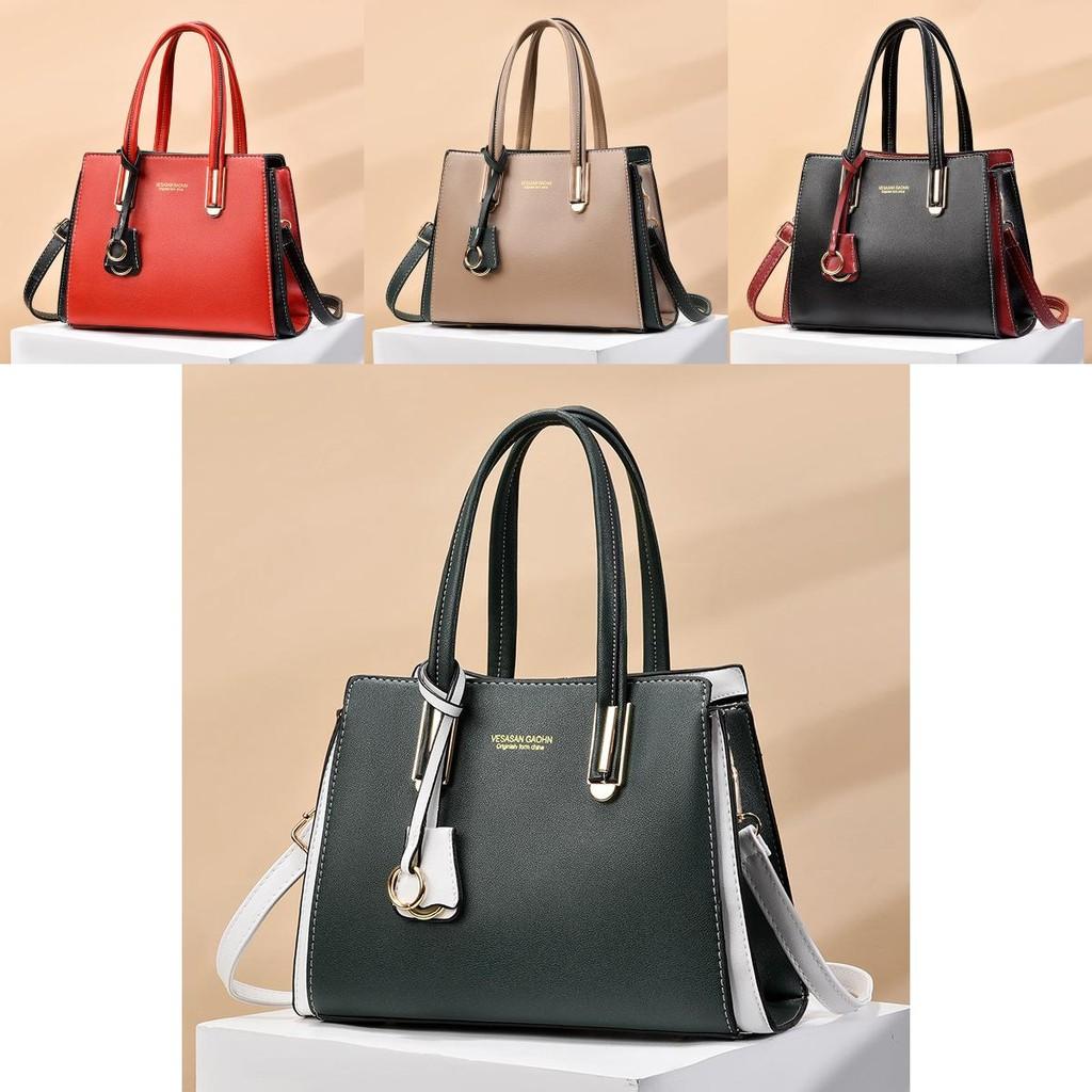 Elegant Pu Leather Mom Tote Bag Spacious Crossbody Handbag Stylish Colorblock Design