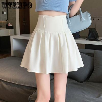Pleated Skirt Women High Waist Fishbone A Line Skirt White Umbrella Black Mini Y2k Korean Skirts Shorts Fashion Clothing Summer